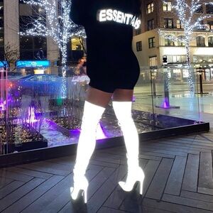 Reflective Over the Knee Heel Pointy Toe Boot